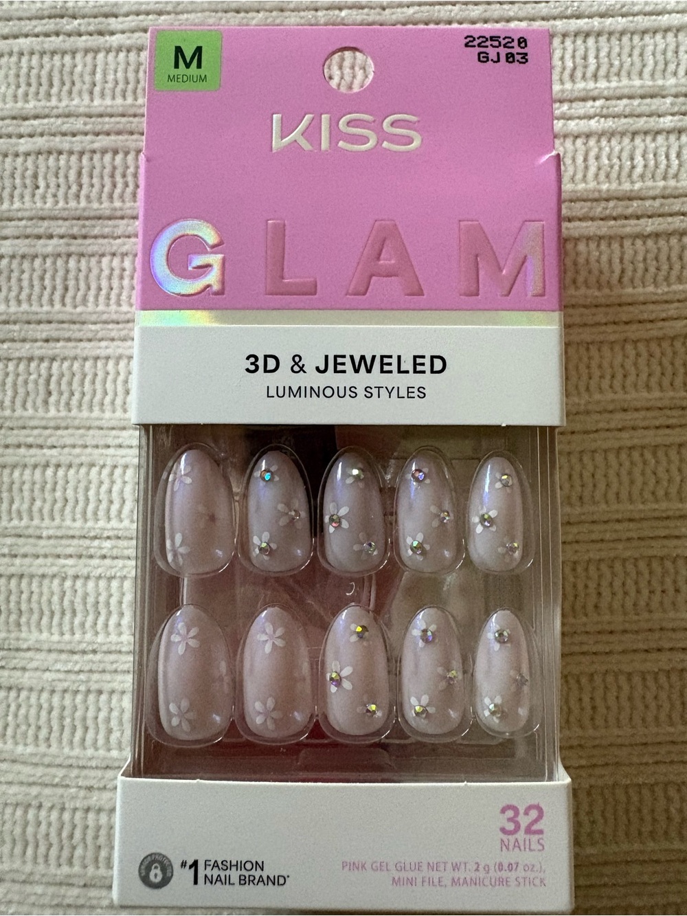 Kiss Pink Floral 3D Jeweled Press-On Nails
